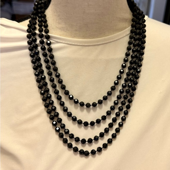Black faceted bead necklace 90” jewelry - Picture 6 of 10